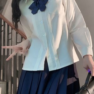 Accordion Pleated Long Sleeve & Short Sleeve JK Shirt Set - Basic Student Uniform for Women, Spring Autumn College Style