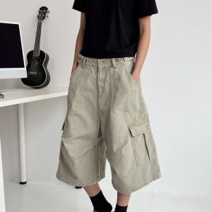 Adjustable Waistband Button Work Shorts for Men & Women - Casual Loose Fit Straight Shorts for Everyday Wear