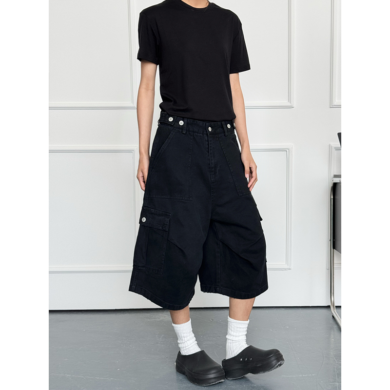 Adjustable Waistband Button Work Shorts for Men & Women - Casual Loose Fit Straight Shorts for Everyday Wear