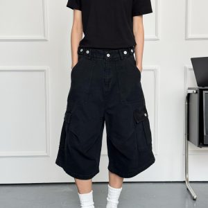 Adjustable Waistband Button Work Shorts for Men & Women - Casual Loose Fit Straight Shorts for Everyday Wear