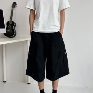 Adjustable Waistband Button Work Shorts for Men & Women - Casual Loose Fit Straight Shorts for Everyday Wear