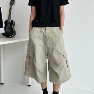 Adjustable Waistband Button Work Shorts for Men & Women - Casual Loose Fit Straight Shorts for Everyday Wear