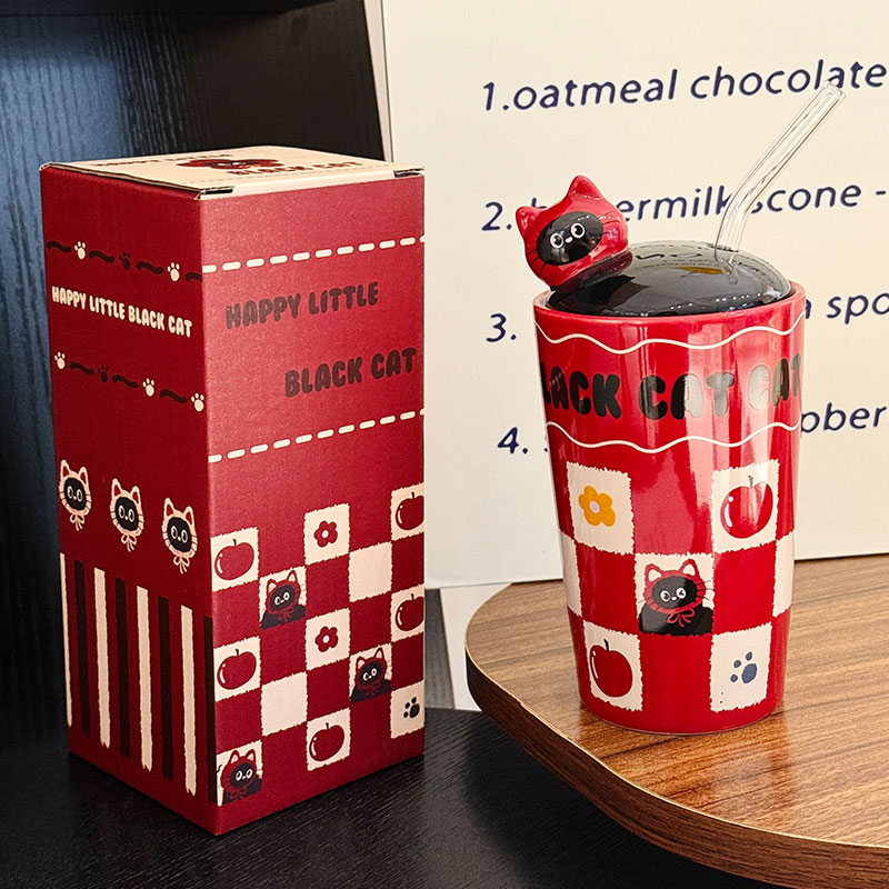 Adorable Cat Ceramic Mug with Straw, Perfect Gift for Girls, Best Friend Birthday Present, Cute Party Favor