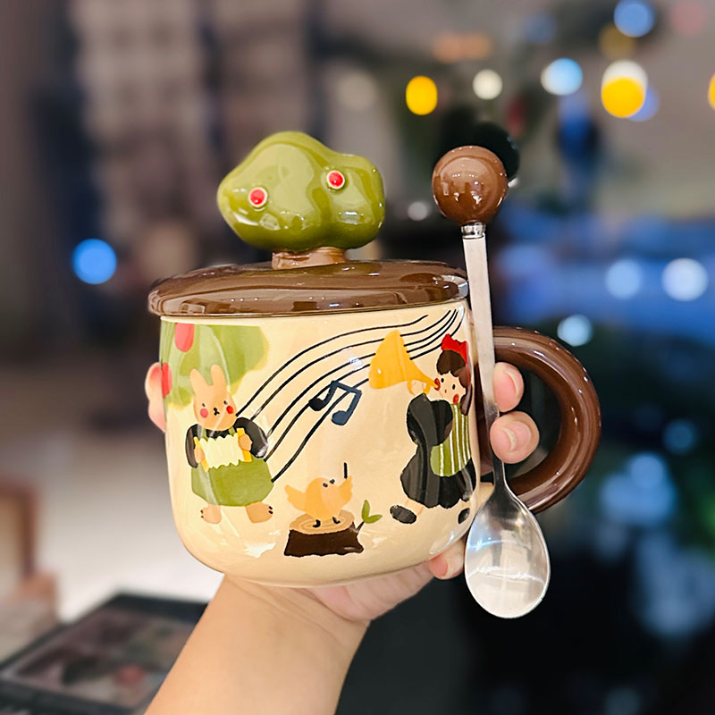 Adorable Ceramic Apple Tree Girl Mug with Lid and Spoon - Artistic High-Value Coffee Cup for Home and Office Use Adorable Ceramic Apple Tree Girl Mug with Lid and Spoon - Artistic High-Value Coffee Cup for Home and Office Use