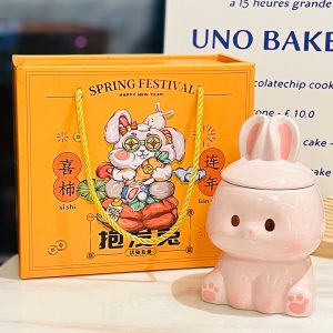 Adorable Ceramic Rabbit-Shaped Mug with Lid and Spoon - Perfect for Dorms, Water, Coffee, and Tea Lovers