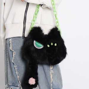 Adorable Plush Little Black Cat Crossbody Bag - Soft Autumn Collection, Cute Student Shoulder Bag for Niche Style Lovers