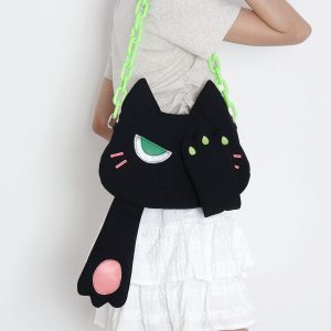 Adorable Plush Little Black Cat Crossbody Bag - Soft Autumn Collection, Cute Student Shoulder Bag for Niche Style Lovers