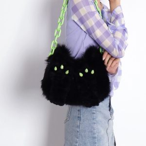 Adorable Plush Little Black Cat Crossbody Bag - Soft Autumn Collection, Cute Student Shoulder Bag for Niche Style Lovers