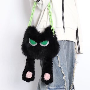 Adorable Plush Little Black Cat Crossbody Bag - Soft Autumn Collection, Cute Student Shoulder Bag for Niche Style Lovers