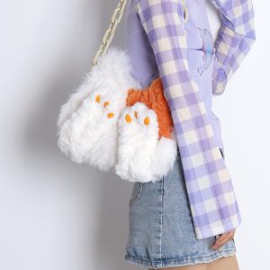 Adorable Plush Orange Cat Crossbody Bag for Women - Soft Face-Covering Shoulder Bag, 2024 Autumn Niche Style