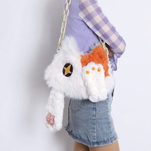 Adorable Plush Orange Cat Crossbody Bag for Women - Soft Face-Covering Shoulder Bag, 2024 Autumn Niche Style