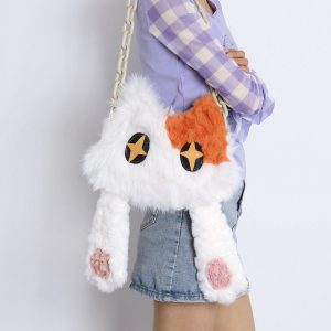 Adorable Plush Orange Cat Crossbody Bag for Women - Soft Face-Covering Shoulder Bag, 2024 Autumn Niche Style