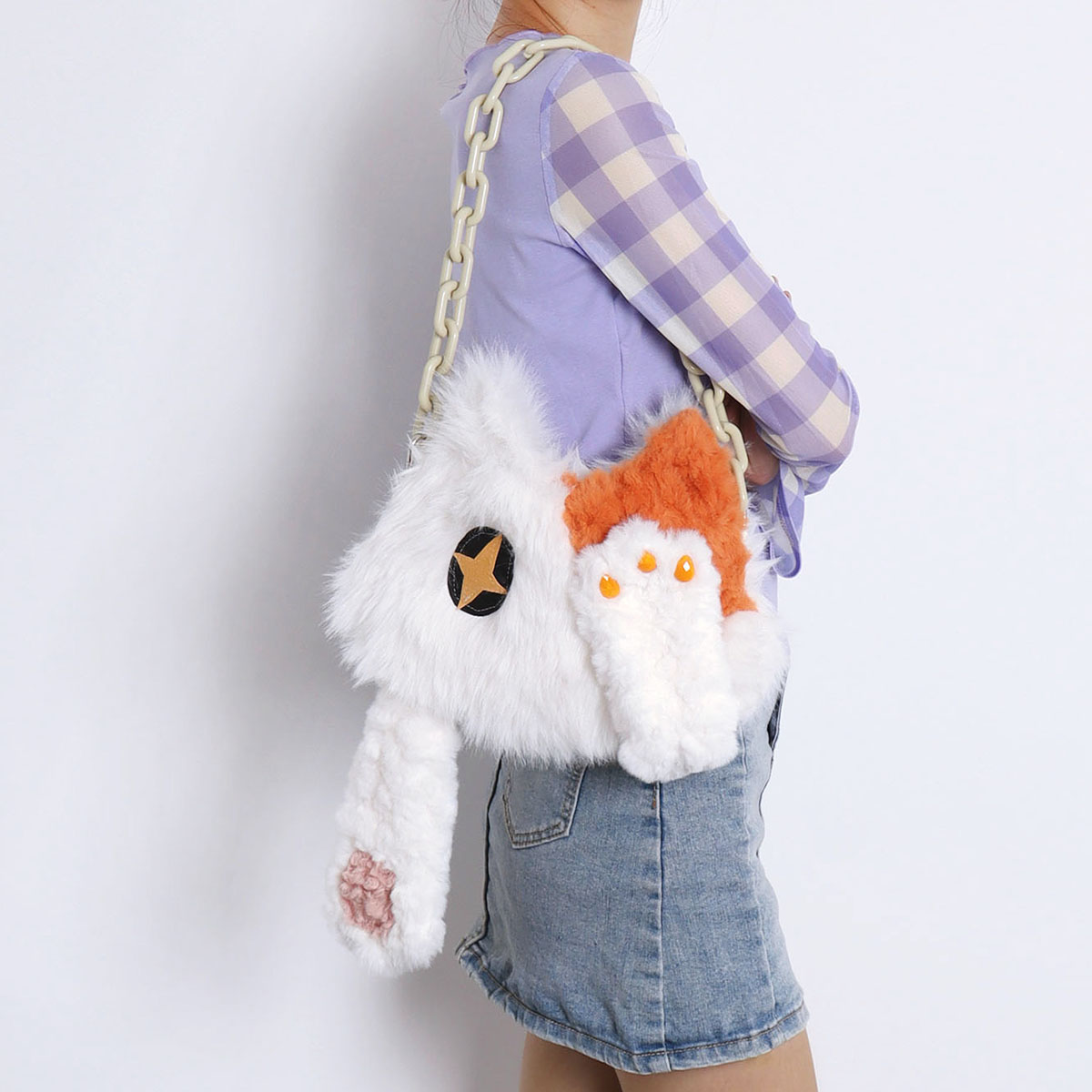 Adorable Plush Orange Cat Crossbody Bag for Women - Soft Face-Covering Shoulder Bag, 2024 Autumn Niche Style