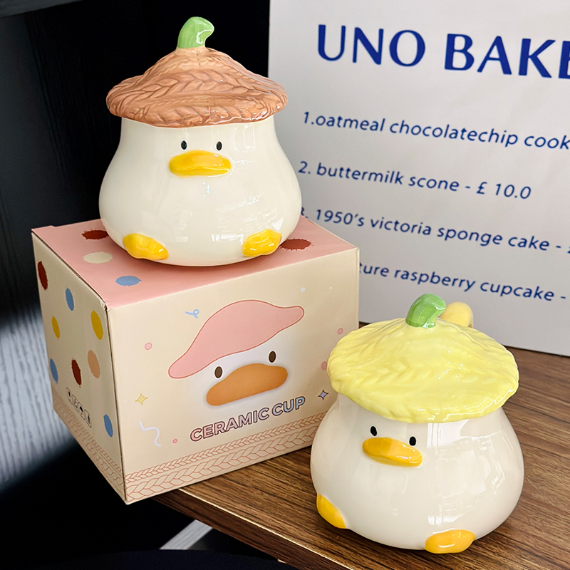 Adorable Yellow Duck Ceramic Mug with Lid – Cute Fun Water Cup for Girls, Perfect Gift for Animal Lovers and Home Decor