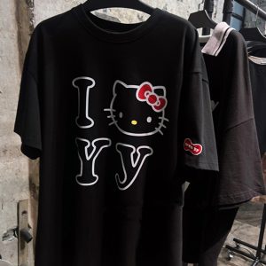 Age-Reducing Cute Kitty Print Heavyweight Cotton Short Sleeve T-Shirt - Irresistible Korean Niche Design