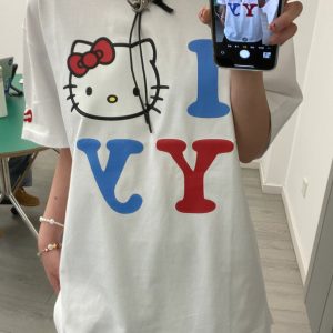 Age-Reducing Cute Kitty Print Heavyweight Cotton Short Sleeve T-Shirt - Irresistible Korean Niche Design