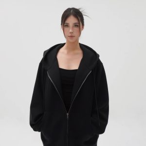 Air Layer Profile Loose Hooded Zip-Up Sweatshirt Jacket for Casual Y2K Style