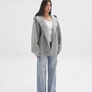 Air Layer Profile Loose Hooded Zip-Up Sweatshirt Jacket for Casual Y2K Style