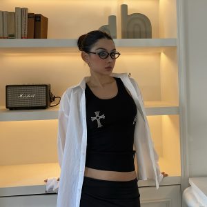 Airy White Shirt and Black Mini Low-Waist Skirt Set - Stylish Girl Outfit, Y2K Fashion, Trendy Summer Look