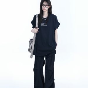 American Retro Black Sleeveless T-Shirt for Women - Summer Sports Style, Loose Fit Unisex Tee with Fun Mountain Quote