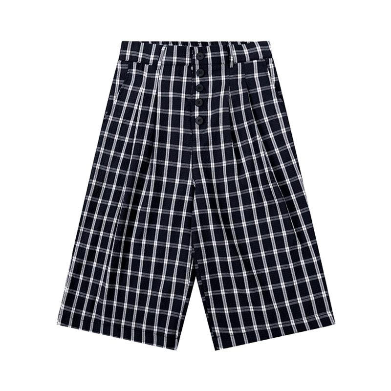 American Retro Blue and White Checkered Loose Wide-Leg Three-Quarter Pants for Women - Casual Y2K Style American Retro Blue and White Checkered Loose Wide-Leg Three-Quarter Pants for Women - Casual Y2K Style