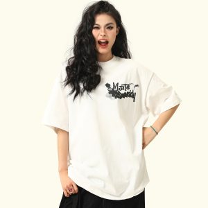 American Retro Blurry Letter Short Sleeve T-Shirt for Men and Women - Heavyweight Pure Cotton Summer Couple Tee