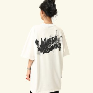 American Retro Blurry Letter Short Sleeve T-Shirt for Men and Women - Heavyweight Pure Cotton Summer Couple Tee
