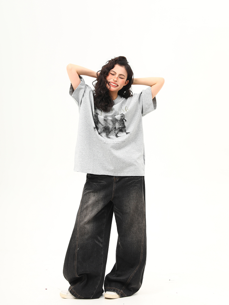 American Retro Blurry Portrait Print Short Sleeve T-Shirt for Men and Women - Summer Round Neck Pure Cotton Couple Tee American Retro Blurry Portrait Print Short Sleeve T-Shirt for Men and Women - Summer Round Neck Pure Cotton Couple Tee