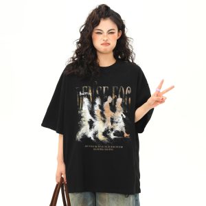 American Retro Blurry Portrait Print Short Sleeve T-Shirt for Men and Women - Summer Round Neck Pure Cotton Couple Tee