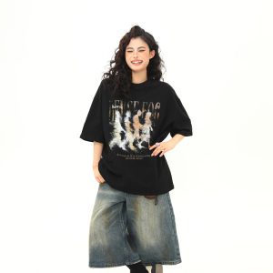 American Retro Blurry Portrait Print Short Sleeve T-Shirt for Men and Women - Summer Round Neck Pure Cotton Couple Tee