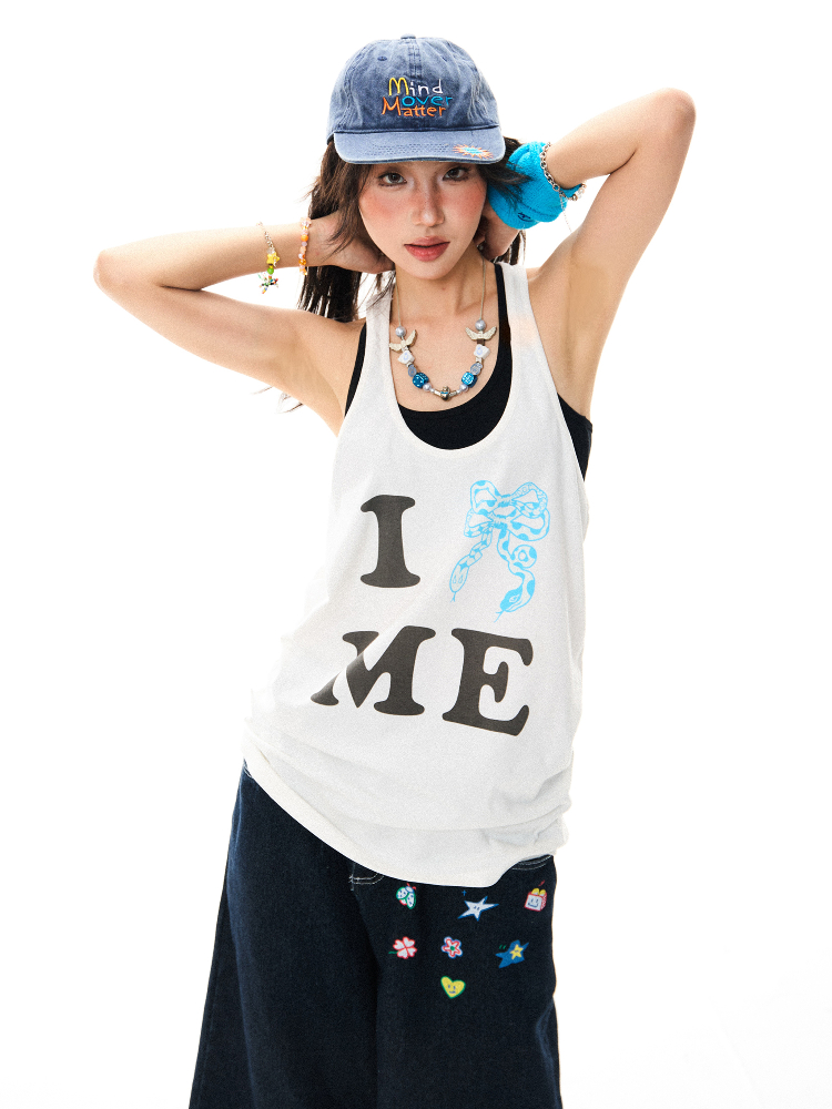 American Retro Bow Tie Tank Top for Women - Summer Casual Mid-Length Sleeveless Top, Y2K Style American Retro Bow Tie Tank Top for Women - Summer Casual Mid-Length Sleeveless Top, Y2K Style