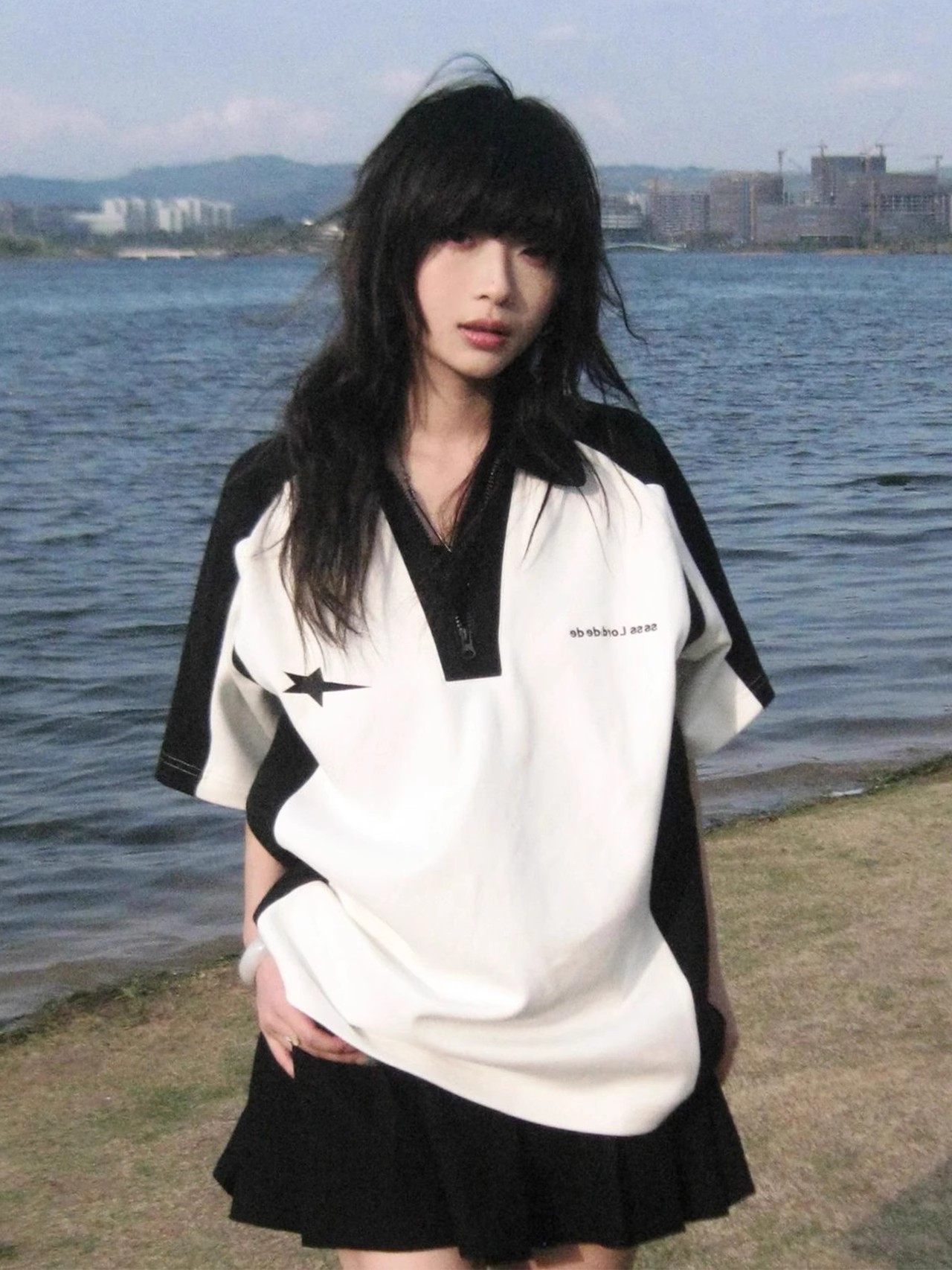 American Retro Color-Blocking Heavyweight Polo T-Shirt for Women - Short Sleeve Summer College Style Top American Retro Color-Blocking Heavyweight Polo T-Shirt for Women - Short Sleeve Summer College Style Top