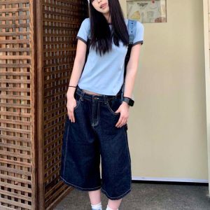 American Retro Color-Blocking Letter Print Cropped T-Shirt for Women - Slim-Fit Short Sleeve Round Neck Summer Top