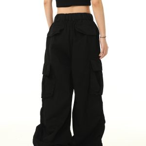 American Retro Cuffed Hip-Hop Cargo Pants for Men - Wide-Leg Floor-Length Streetwear Parachute Style Casual Trousers