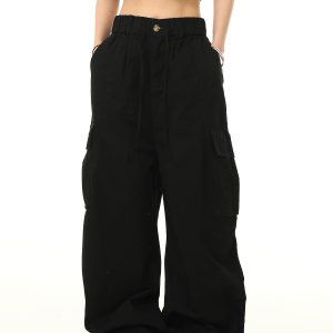 American Retro Cuffed Hip-Hop Cargo Pants for Men - Wide-Leg Floor-Length Streetwear Parachute Style Casual Trousers