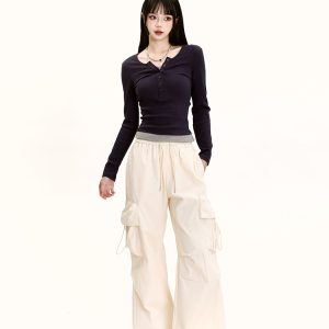 American Retro Dance Cargo Pants for Women - Summer Loose Casual Jazz Wide-Leg Pants in Draped Style