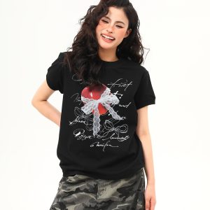 American Retro Design Boxy Shoulder T-Shirt for Women - Summer Slim-Fit Short Sleeve Top, Versatile 90s Style