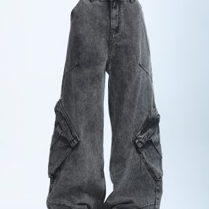 American Retro Distressed Denim Wide-Leg Pants for Women - Ultra-Loose, Floor-Length, Heavy-Duty, Slimming Style