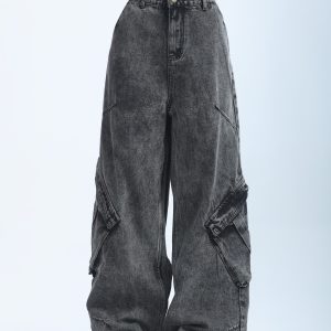 American Retro Distressed Denim Wide-Leg Pants for Women - Ultra-Loose, Floor-Length, Heavy-Duty, Slimming Style