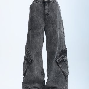 American Retro Distressed Denim Wide-Leg Pants for Women - Ultra-Loose, Floor-Length, Heavy-Duty, Slimming Style