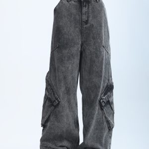 American Retro Distressed Denim Wide-Leg Pants for Women - Ultra-Loose, Floor-Length, Heavy-Duty, Slimming Style