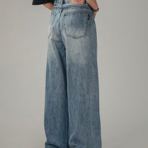 American Retro Drop-Crotch Jeans for Men and Women, Clean Fit Long Straight Casual Pants, Y2K Style, Unisex Fashion