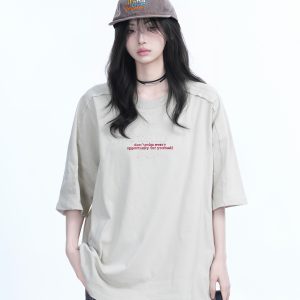 American Retro Embroidered Black Short-Sleeve T-Shirt for Women - Oversized Loose Fit, Trendy Summer Style