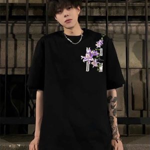 American Retro Embroidered Vine Floral Short Sleeve T-Shirt for Women - Trendy Oversized Summer 2025 High Street Style