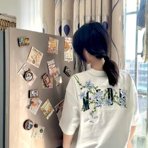 American Retro Embroidered Vine Floral Short Sleeve T-Shirt for Women - Trendy Oversized Summer 2025 High Street Style