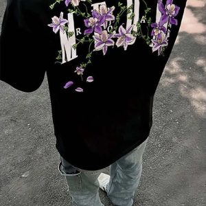 American Retro Embroidered Vine Floral Short Sleeve T-Shirt for Women - Trendy Oversized Summer 2025 High Street Style