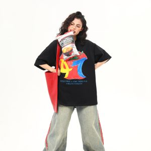 American Retro Graffiti Print Short-Sleeve T-Shirt for Women - Summer Loose Fit Casual Top, Y2K Streetwear Style