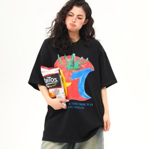 American Retro Graffiti Print Short-Sleeve T-Shirt for Women - Summer Loose Fit Casual Top, Y2K Streetwear Style