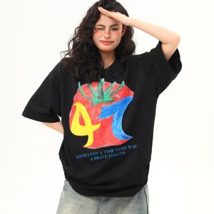 American Retro Graffiti Print Short-Sleeve T-Shirt for Women - Summer Loose Fit Casual Top, Y2K Streetwear Style