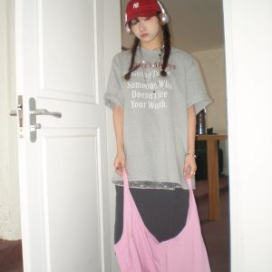 American Retro Gray Letter Print Cotton Heavyweight Loose Casual Short Sleeve T-Shirt for Men and Women, Y2K Style